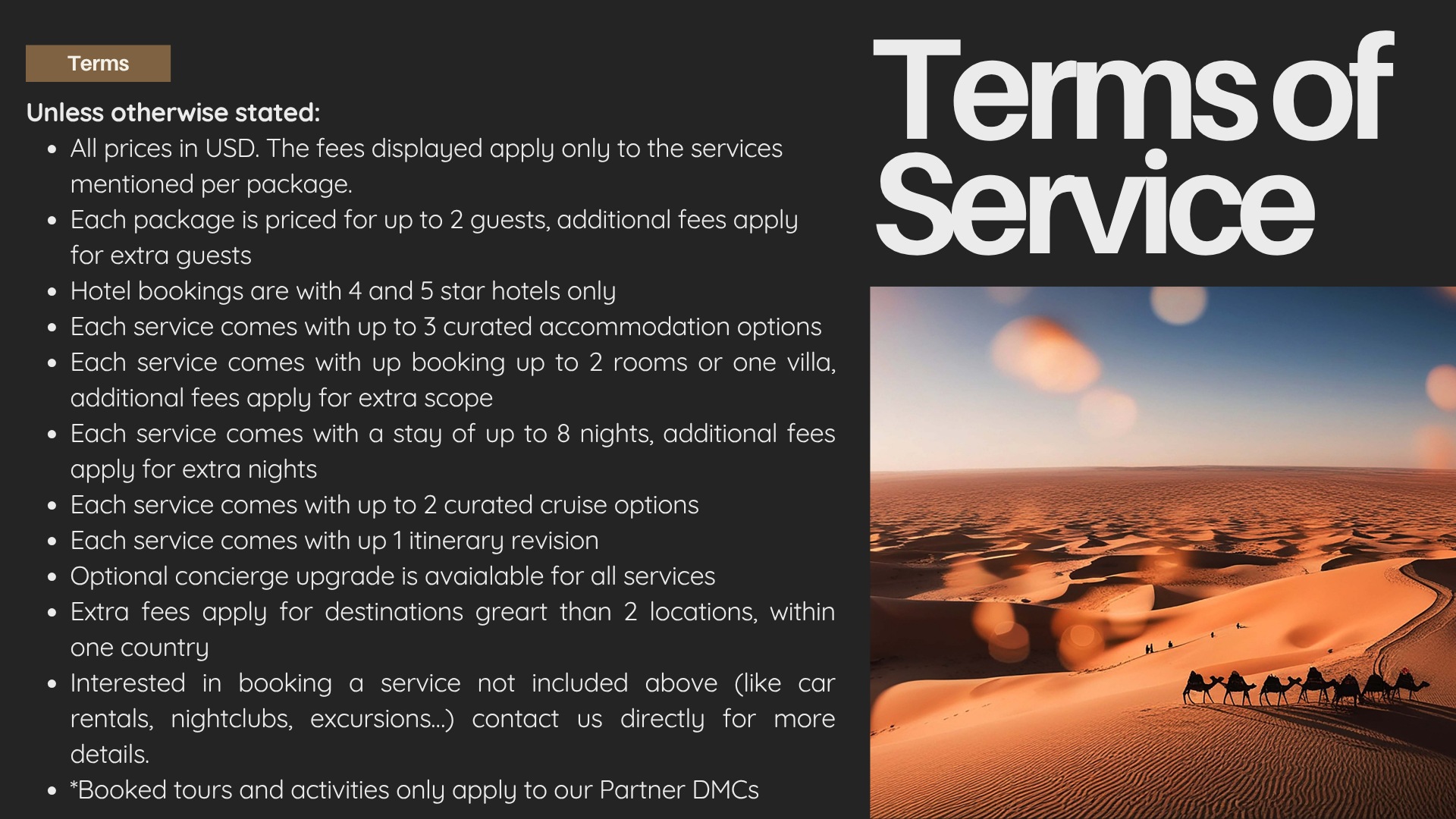 Terms of Services - for packages
